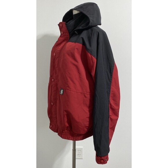 Carhartt Jacket Men's XL Red Black J105 Mesh Lined Hooded Nylon Color Block Coat - Picture 4 of 10